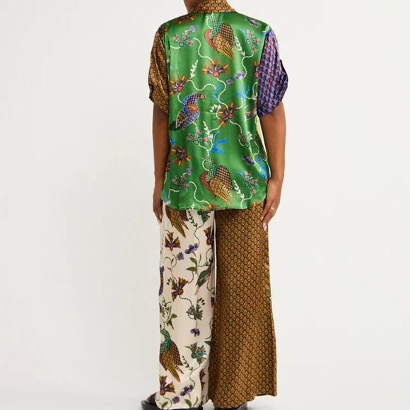 Micas Two Piece Pants Set Floral Printed Short Sleeve Lapel Top & Wide Leg Pants - Picture 3 of 12